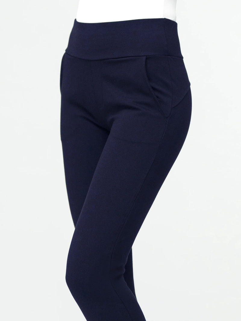 Lift Ponte Knit Flared Dress Pants with Pockets - Navy Blue