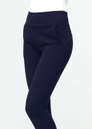Lift Ponte Knit Flared Dress Pants with Pockets - Navy Blue
