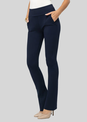 Lift Ponte Knit Flared Dress Pants with Pockets - Navy Blue