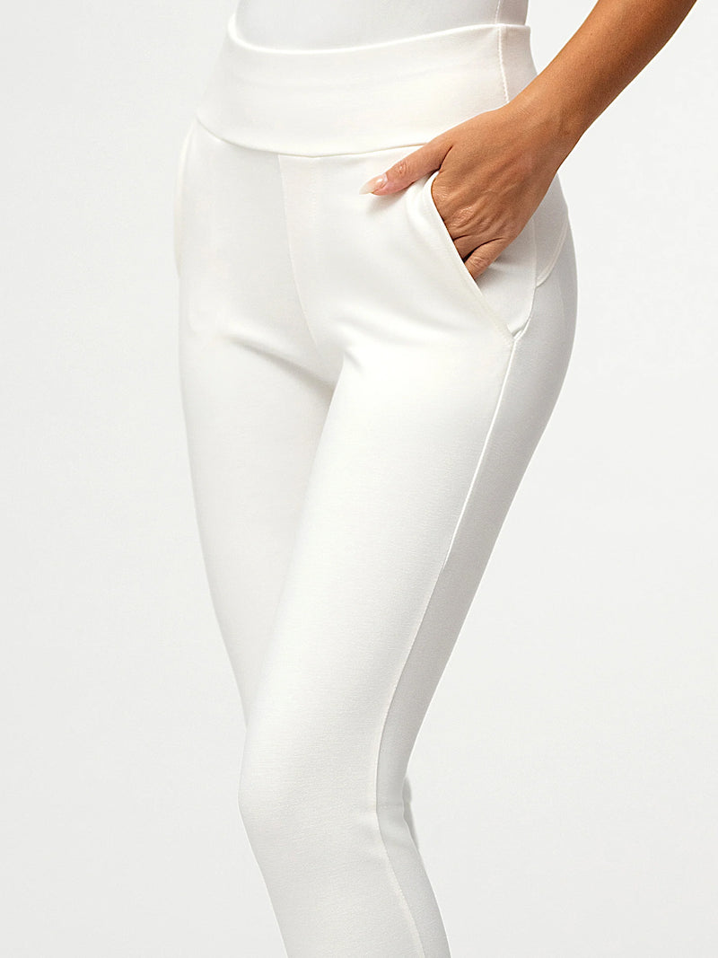 Lift Ponte Knit Flared Dress Pants with Pockets - Off-White