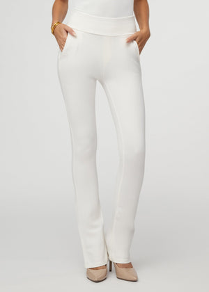 Lift Ponte Knit Flared Dress Pants with Pockets - Off-White