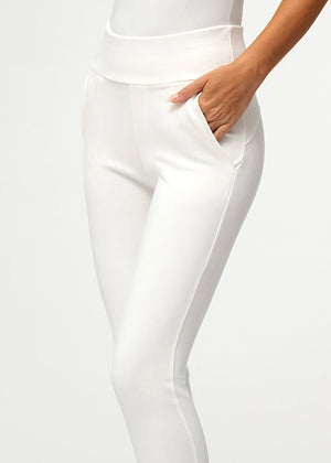 Lift Ponte Knit Flared Dress Pants with Pockets - Off-White