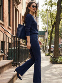 Lift Ponte Knit Flared Dress Pants with Pockets - Navy Blue