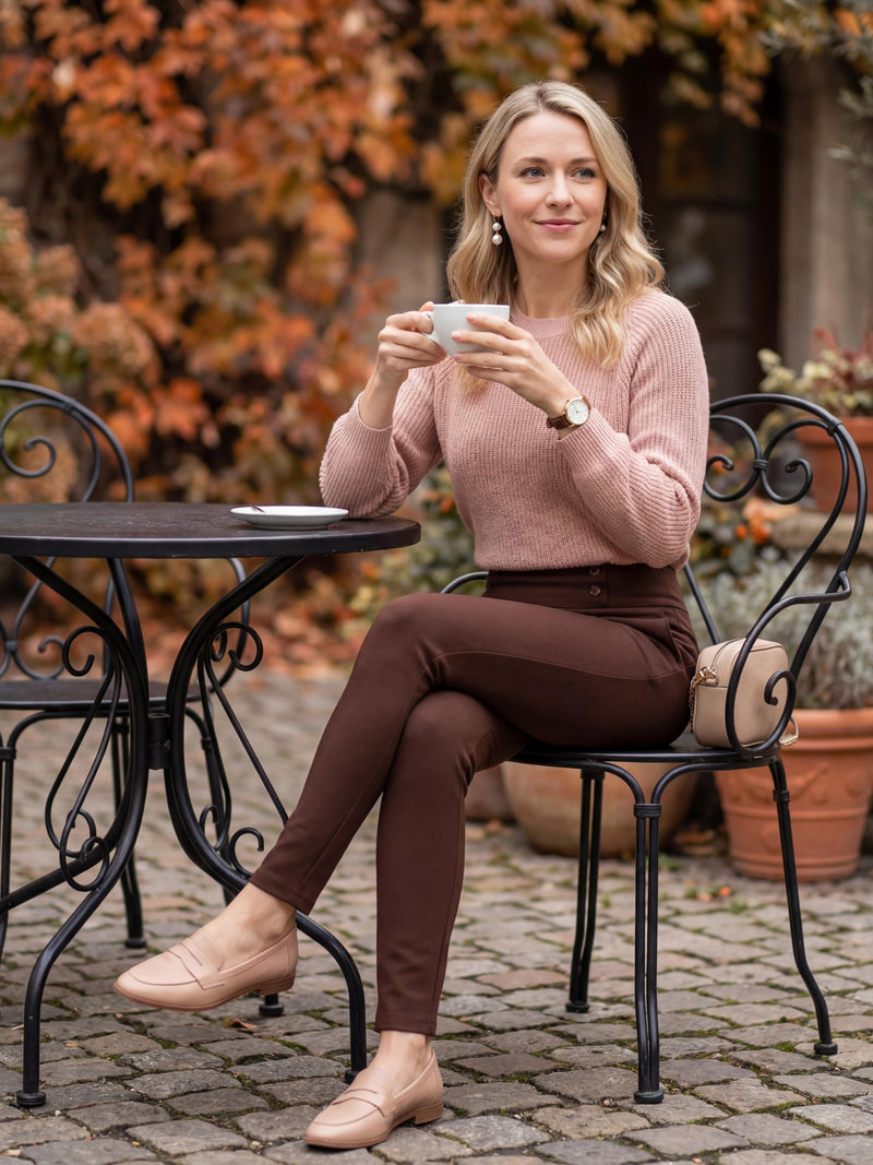 Innovate High-Rise Slim Stretch Slacks with Pockets - Brown