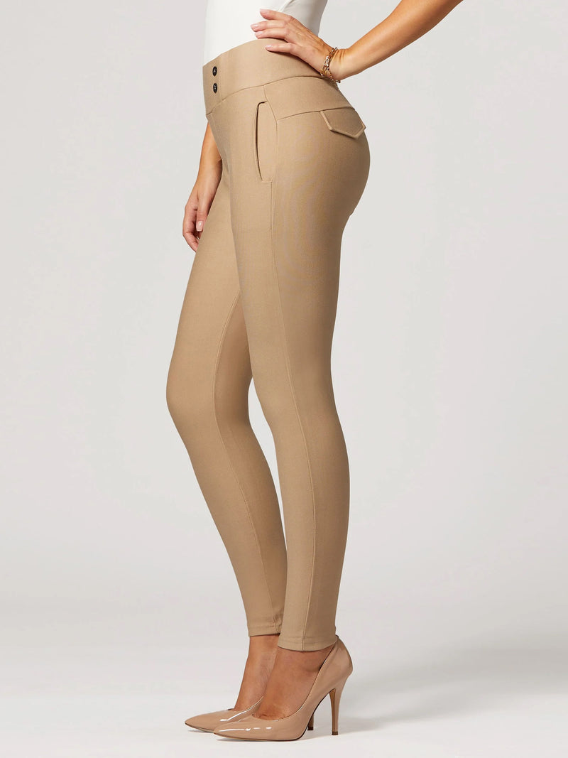 Innovate High-Rise Slim Stretch Slacks with Pockets - Beige Nude