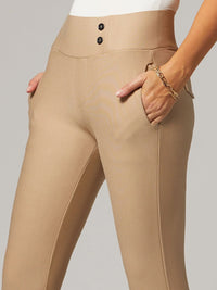 Innovate High-Rise Slim Stretch Slacks with Pockets - Beige Nude