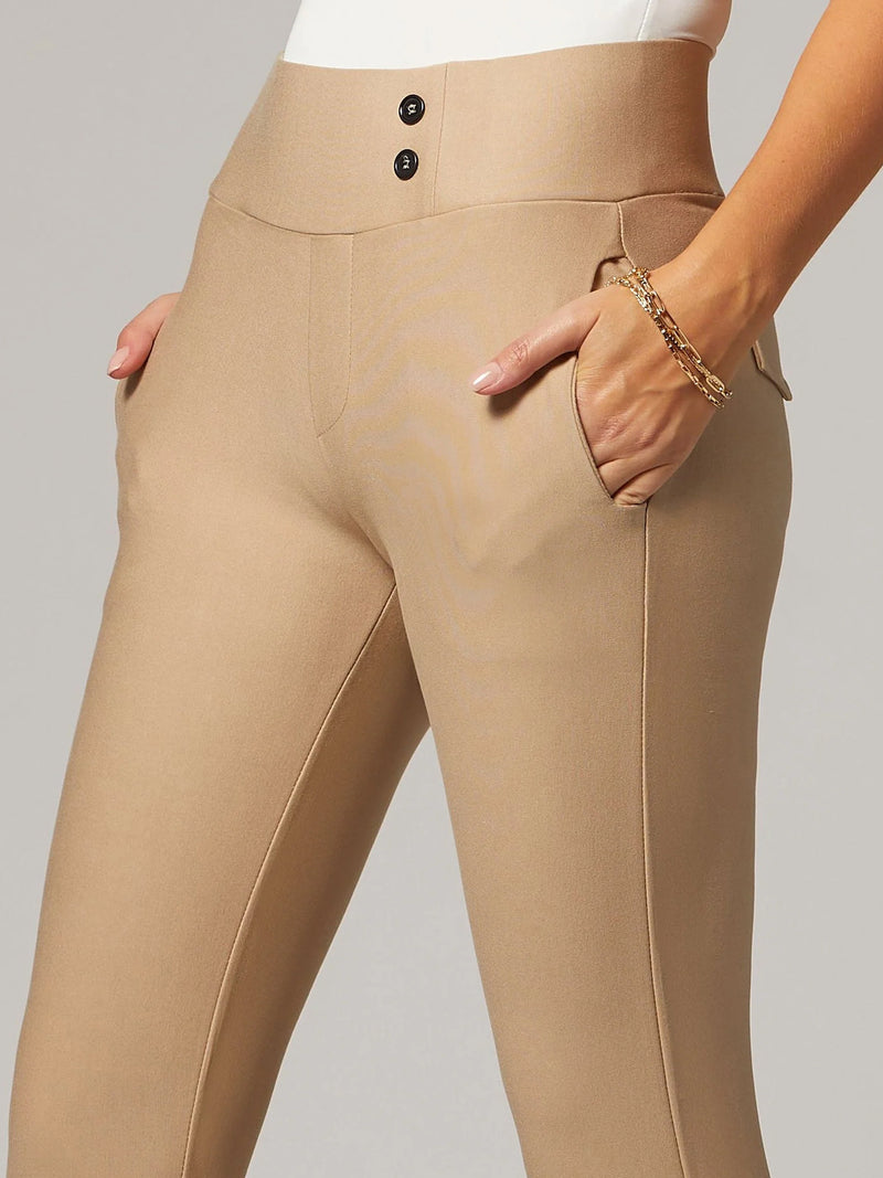 Innovate High-Rise Slim Stretch Slacks with Pockets - Beige Nude