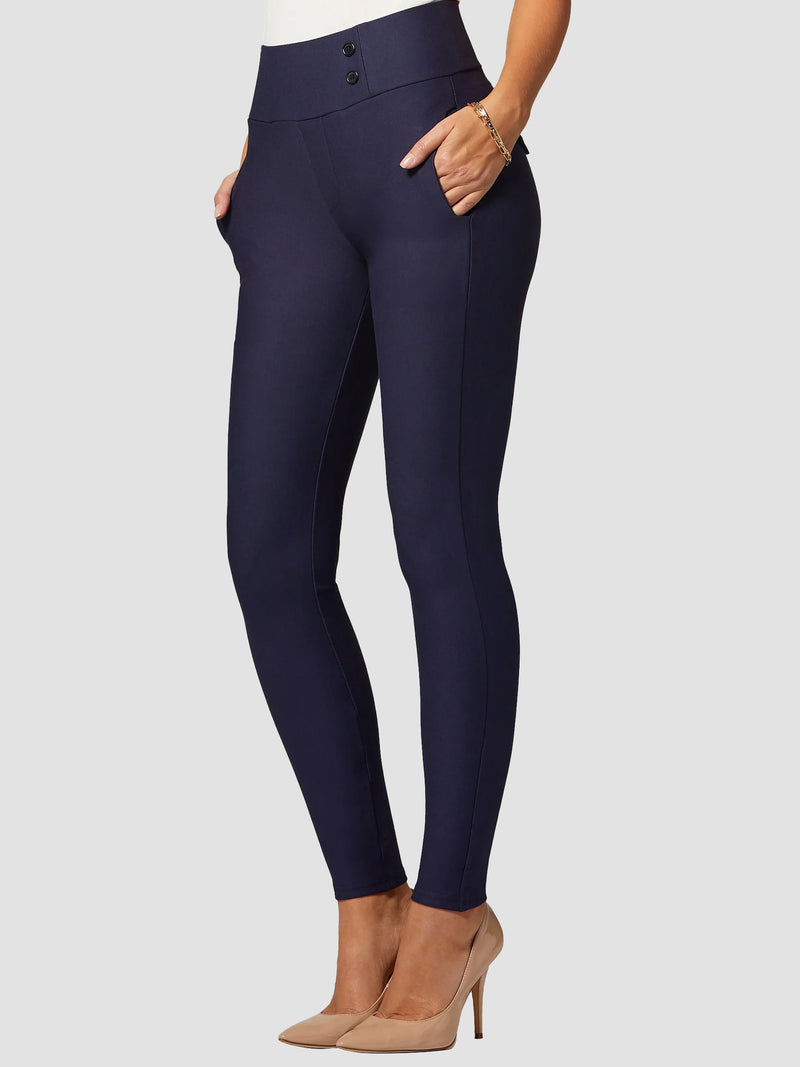 Innovate High-Rise Slim Stretch Slacks with Pockets - Navy Blue