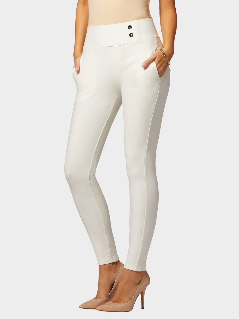 Innovate High-Rise Slim Stretch Slacks with Pockets - Off-White