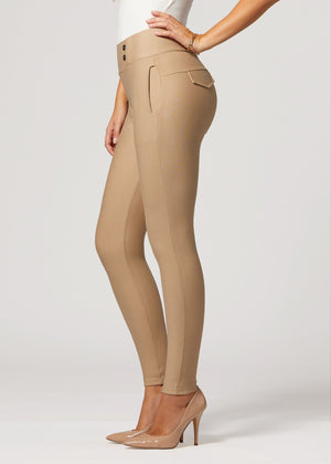 Innovate High-Rise Slim Stretch Slacks with Pockets - Beige Nude