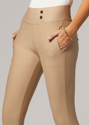 Innovate High-Rise Slim Stretch Slacks with Pockets - Beige Nude