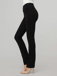 Essence Ponte Knit Straight Fit Dress Pants with Pockets - Black