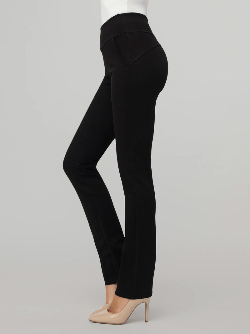 Essence Ponte Knit Straight Fit Dress Pants with Pockets - Black
