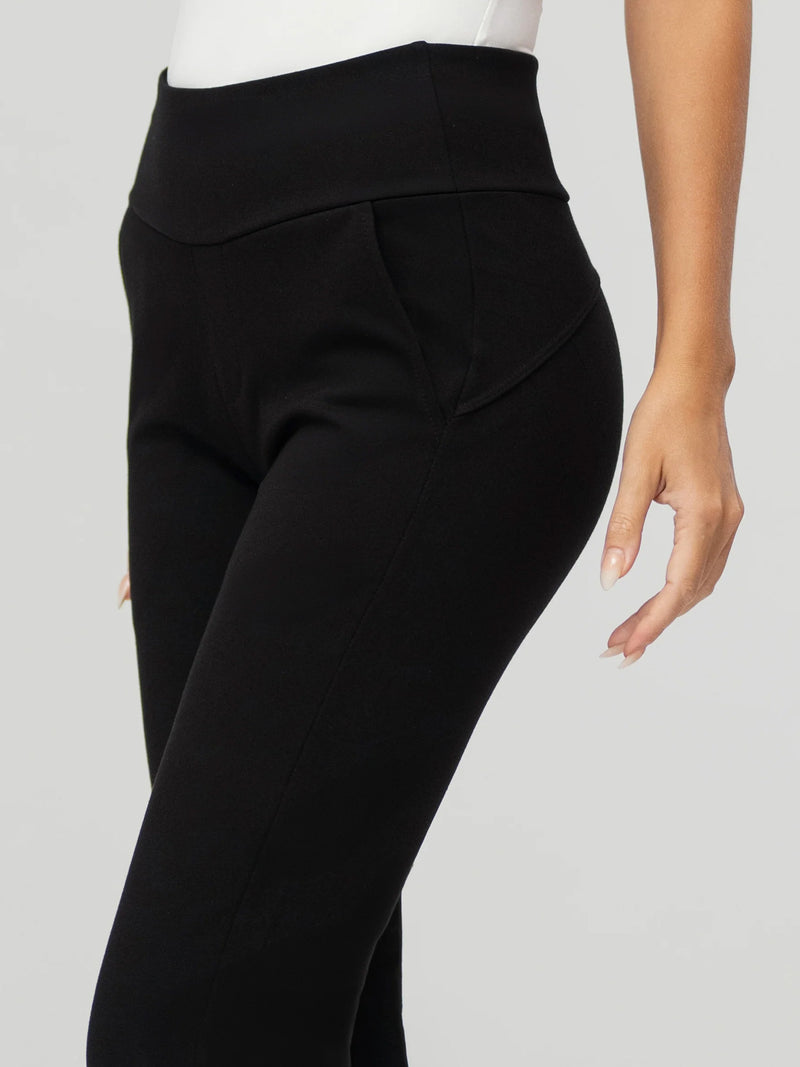 Essence Ponte Knit Straight Fit Dress Pants with Pockets - Black