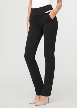 Essence Ponte Knit Straight Fit Dress Pants with Pockets - Black