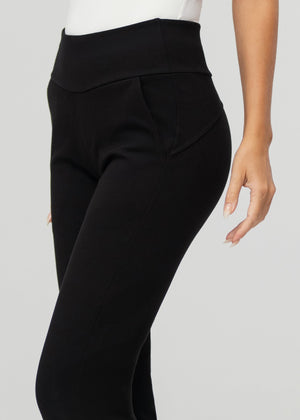 Essence Ponte Knit Straight Fit Dress Pants with Pockets - Black