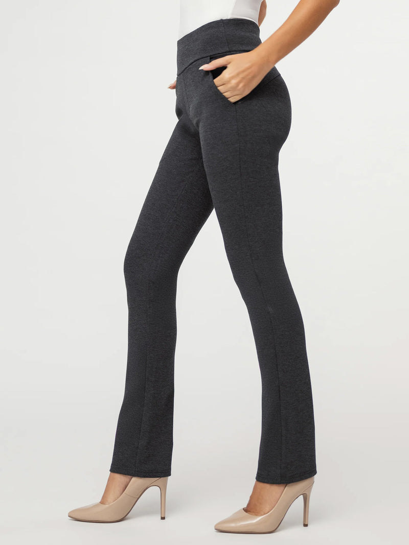 Essence Ponte Knit Straight Fit Dress Pants with Pockets - Charcoal Grey