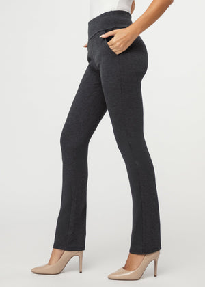 Essence Ponte Knit Straight Fit Dress Pants with Pockets - Charcoal