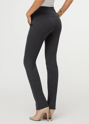 Essence Ponte Knit Straight Fit Dress Pants with Pockets - Charcoal