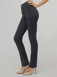Essence Ponte Knit Straight Fit Dress Pants with Pockets - Front Seam Black