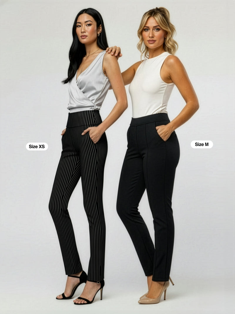 Essence Ponte Knit Straight Fit Dress Pants with Pockets - Front Seam Black