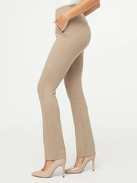 Essence Ponte Knit Straight Fit Dress Pants with Pockets - Beige Nude