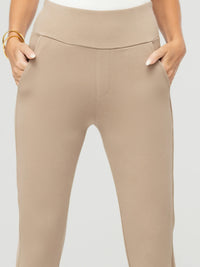 Essence Ponte Knit Straight Fit Dress Pants with Pockets - Beige Nude