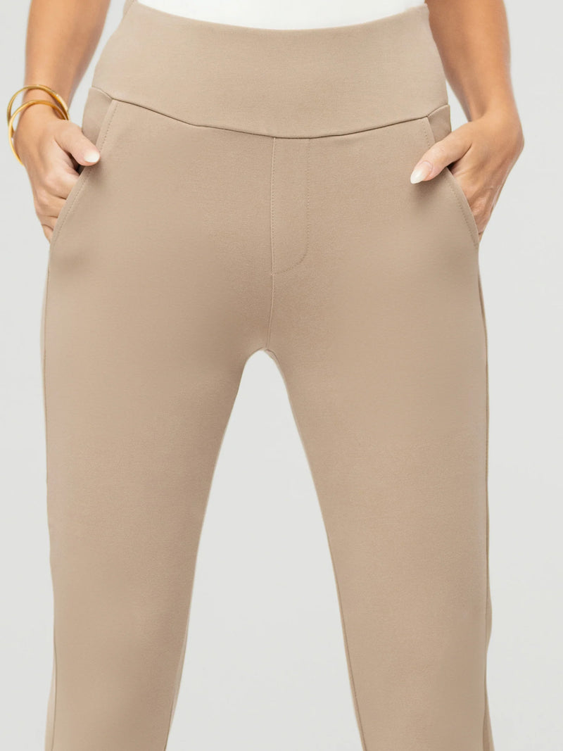 Essence Ponte Knit Straight Fit Dress Pants with Pockets - Beige Nude