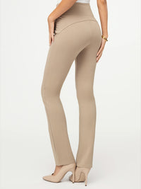 Essence Ponte Knit Straight Fit Dress Pants with Pockets - Beige Nude