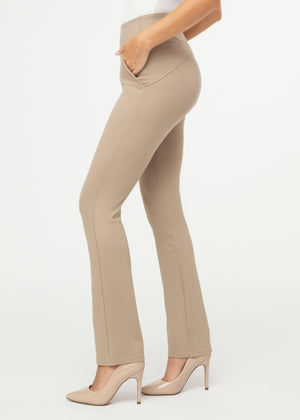 Essence Ponte Knit Straight Fit Dress Pants with Pockets - Beige Nude