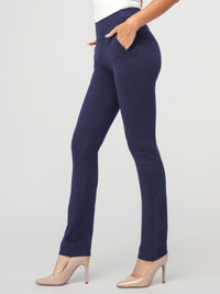 Essence Ponte Knit Straight Fit Dress Pants with Pockets - Navy