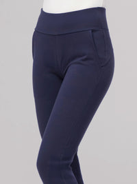 Essence Ponte Knit Straight Fit Dress Pants with Pockets - Navy
