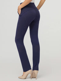 Essence Ponte Knit Straight Fit Dress Pants with Pockets - Navy