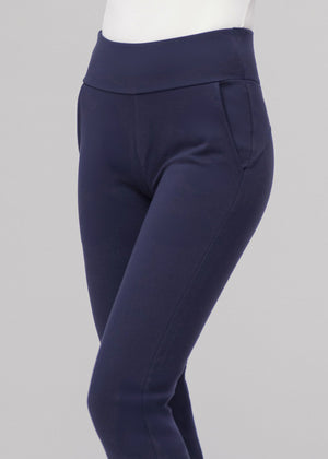 Essence Ponte Knit Straight Fit Dress Pants with Pockets - Navy