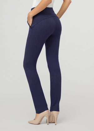 Essence Ponte Knit Straight Fit Dress Pants with Pockets - Navy