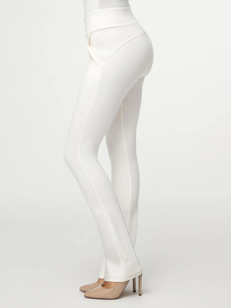 Essence Ponte Knit Straight Fit Dress Pants with Pockets - White