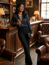 Uplift High-Rise Bootcut Stretch Slacks with Pockets - Midnight Black