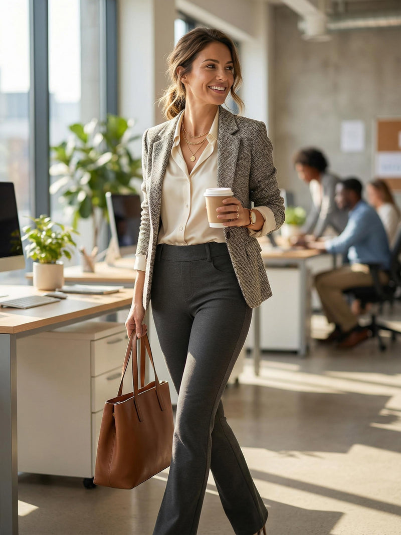 Uplift High-Rise Bootcut Stretch Slacks with Pockets - Charcoal Grey