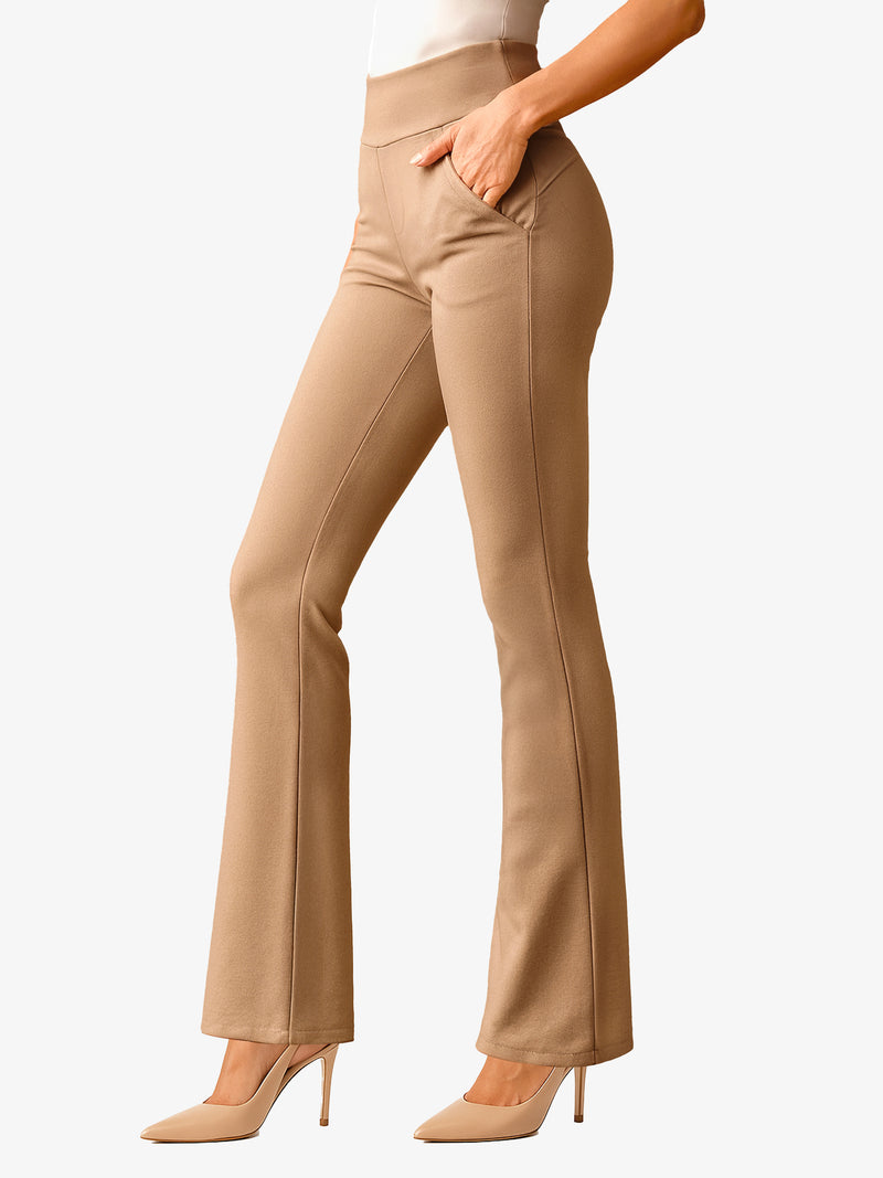 Lift Ponte Knit Flared Dress Pants with Pockets - Beige Nude