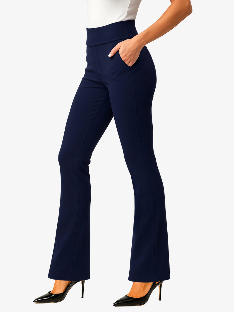 Lift Ponte Knit Flared Dress Pants with Pockets - Navy Blue