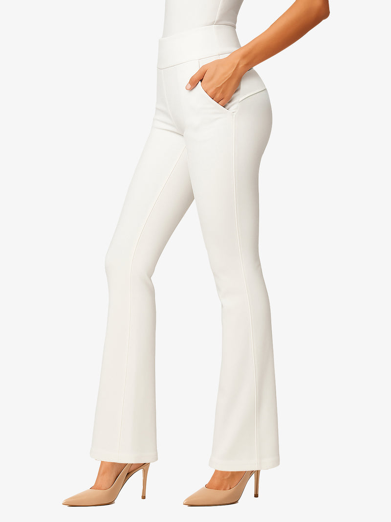 Lift Ponte Knit Flared Dress Pants with Pockets - Off-White