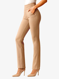 Essence Ponte Knit Straight Fit Dress Pants with Pockets - Beige Nude