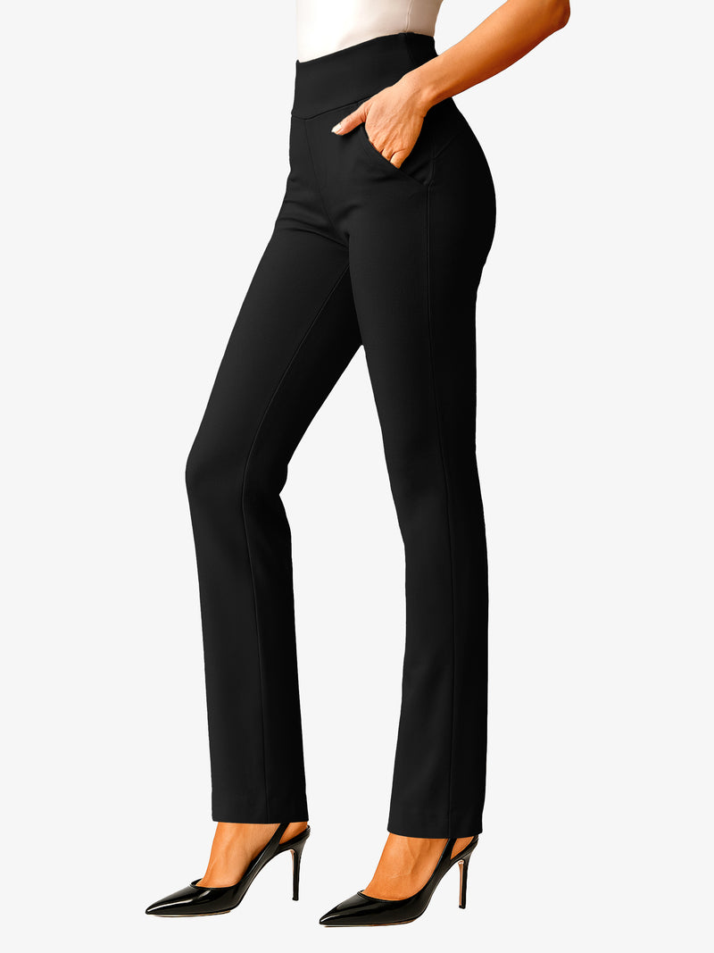 Essence Ponte Knit Straight Fit Dress Pants with Pockets - Black