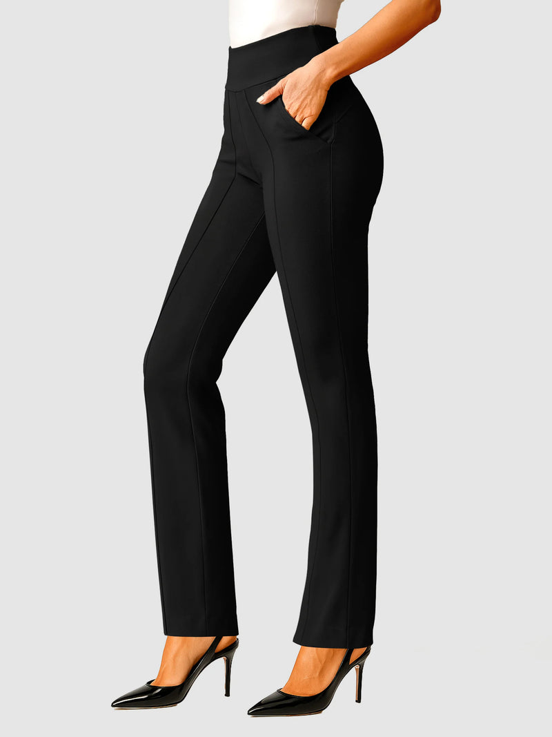 Essence Ponte Knit Straight Fit Dress Pants with Pockets - Front Seam Black
