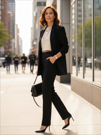 Essence Ponte Knit Straight Fit Dress Pants with Pockets - Front Seam Black