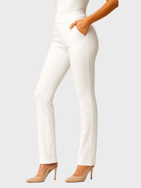 Essence Ponte Knit Straight Fit Dress Pants with Pockets - White