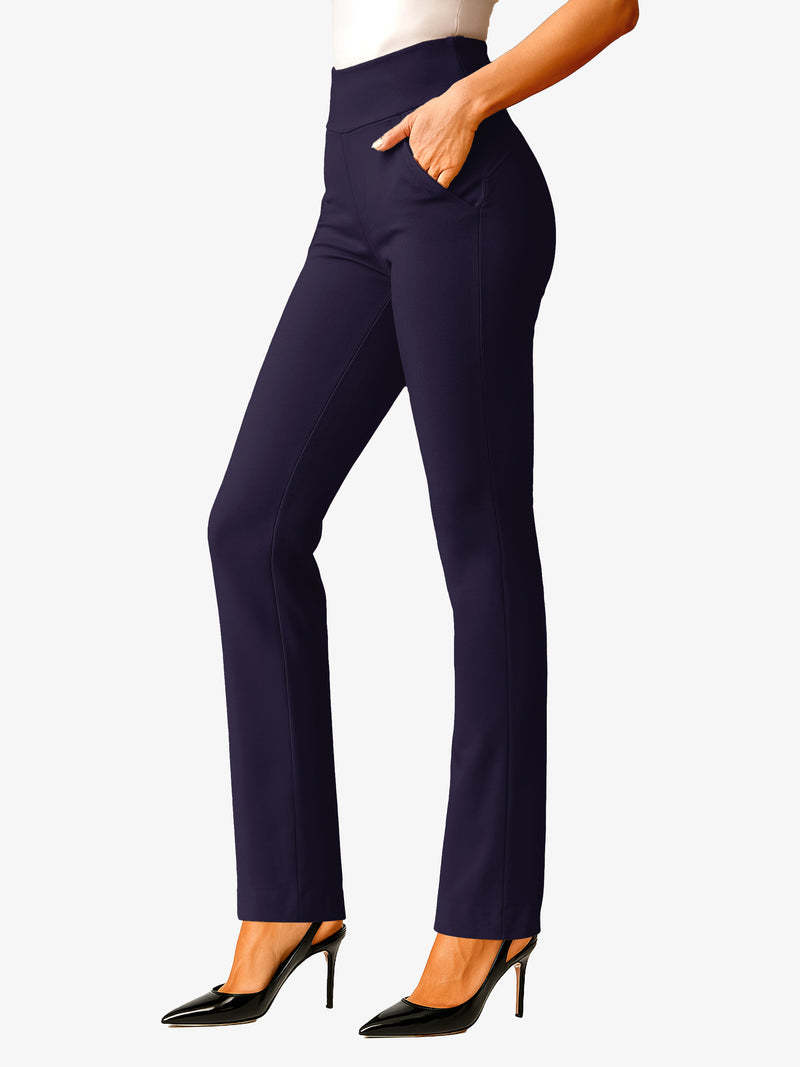 Essence Ponte Knit Straight Fit Dress Pants with Pockets - Navy