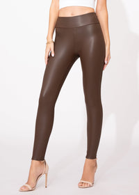 Celeste High-Waisted Faux Leather Leggings - Brown