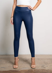 Celeste High-Waisted Faux Leather Leggings - Medieval Blue