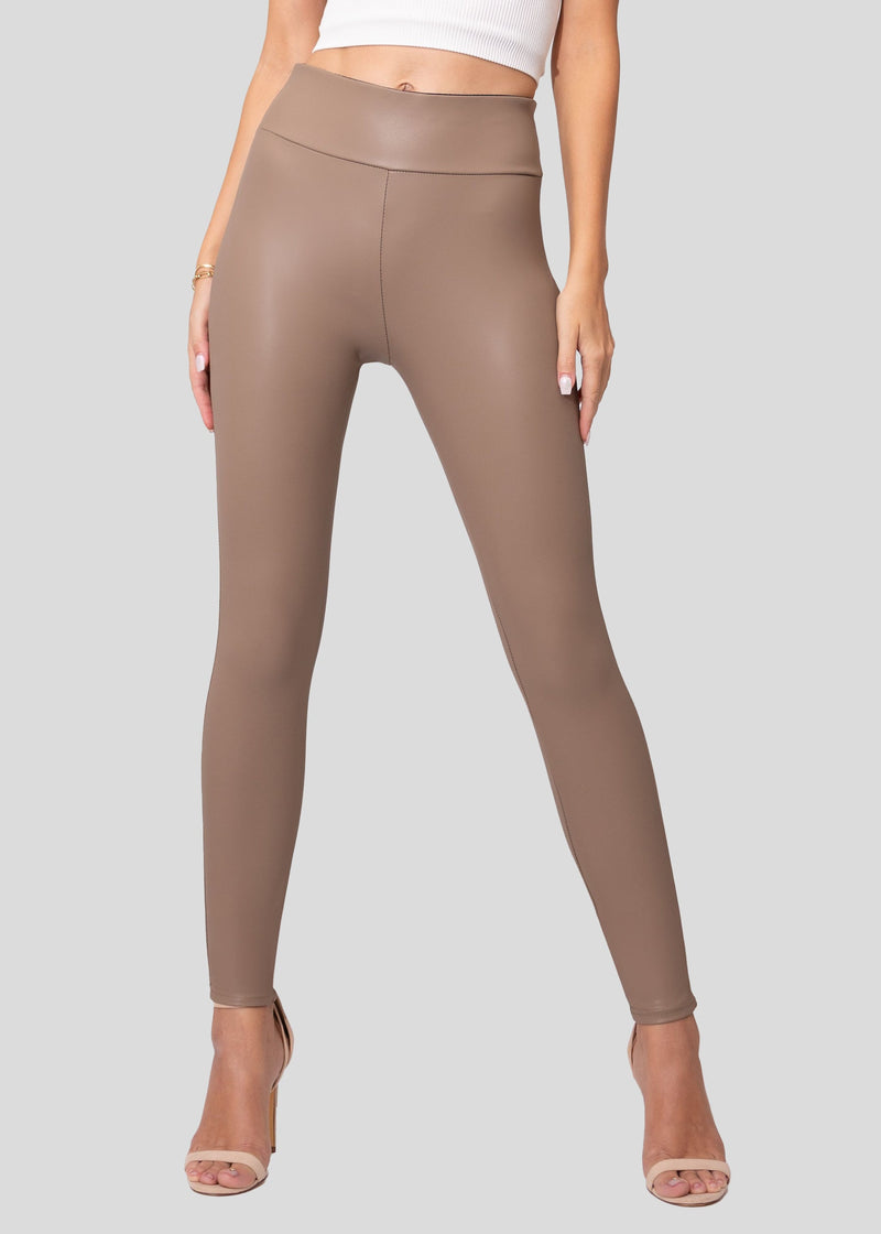 Celeste High-Waisted Faux Leather Leggings - Mocha